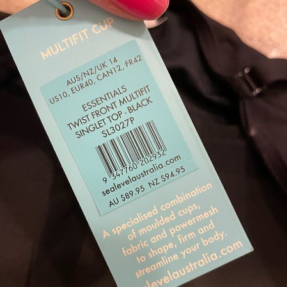 Sea Level Essentials Twist Front multi fit  Singlet Top - Black Size 10 - Picture 7 of 8